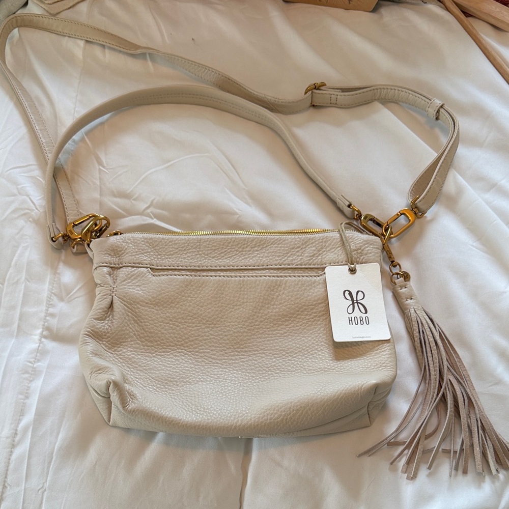 HOBO Cream Leather Crossbody with Tassel Detail